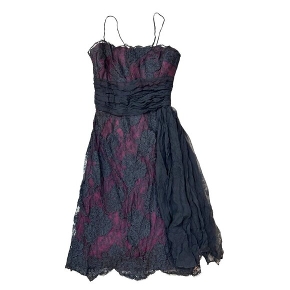 Vintage 50' s 60's Black Lace Overlay Burgundy Whimsygoth Crepey Delicate Floral - Picture 1 of 16